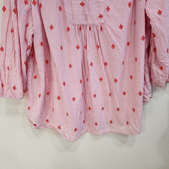 St. John Bay Stripes Embroidered Floral 3/4 Sleeve Blouse Red Pink Size 2X - Picture 4 of 8